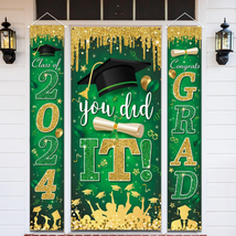 Green and Gold Graduation Decorations Class of 2024 Congrats Grad Banner... - $26.05