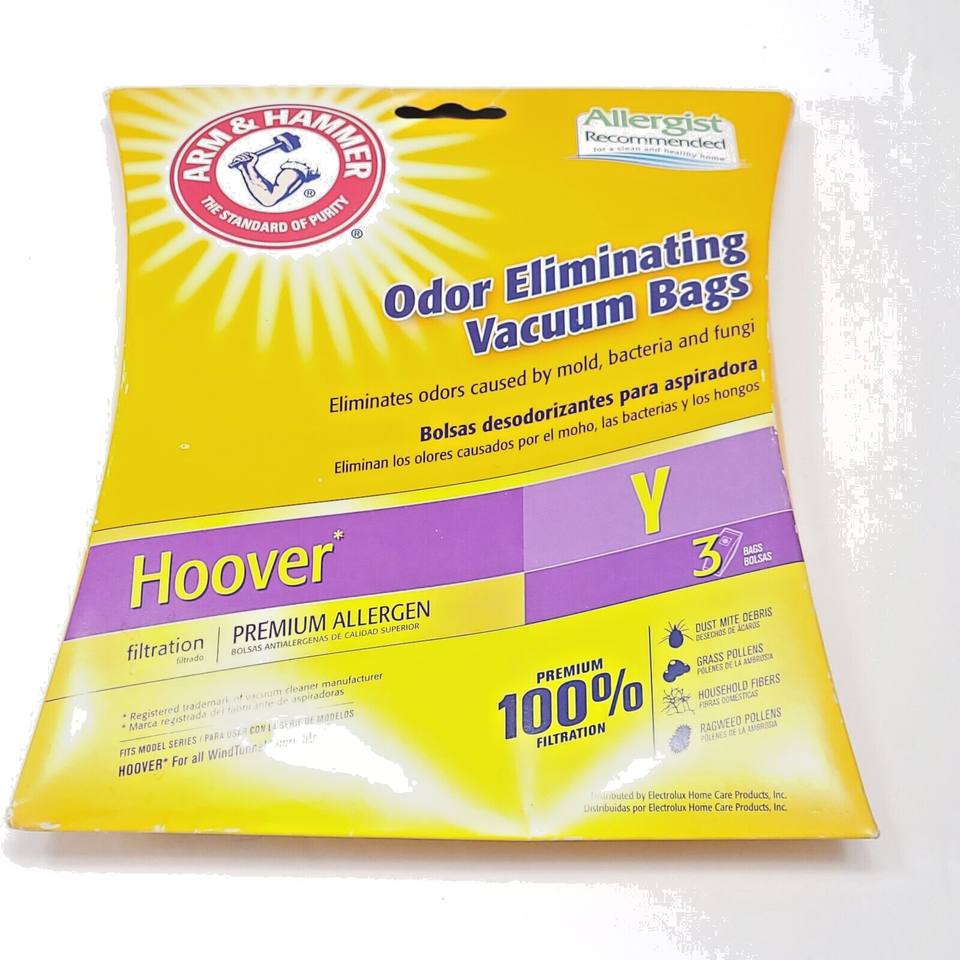 3 Arm & Hammer Odor Eliminating Vacuum Bags Hoover WindTunnel "Y" Premium Allerg - $6.92