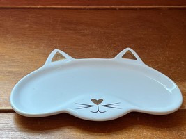 White w Gilt Accents Cute Kitty Cat Ceramic Trinket Dish – 5/8th’s inches high x - £8.92 GBP
