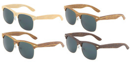 Classic Faux Bamboo Wood Print Square Half Rim Sunglasses Retro Casual Vtg 80S - £6.22 GBP