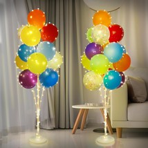 2 Set Balloon Stand Kit For Floor With Lights, Include 32Pcs Rainbow Latex Confe - £26.61 GBP