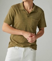 Lucky Brand linen short sleeve johnny collar polo in Olive - £31.36 GBP