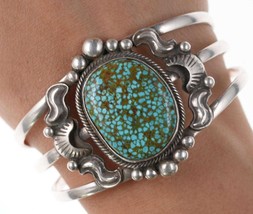 Vintage Native American Sterling Spiderweb Turquoise Mountain Turquoise cuff Bra - $618.75