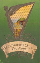 San Patrizio Giorno Greetings ~ Dorato Harp-Gilt Trifogli ~1912 Rilievo - £7.24 GBP