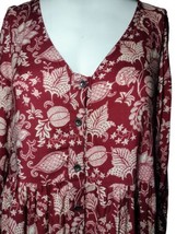 Maggie Sweet Flowy Boho Dress Sz S Balloon Sleeves Pocket Burgundy Botanical NEW - £15.56 GBP