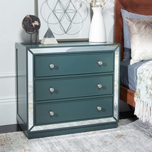 Safavieh Home Collection Basie Steel Teal 3-Drawer Mirrored Chest - £419.42 GBP
