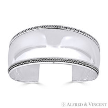 Polished &amp; Ribbed Wide Open Cuff Bangle Bracelet Armband in .925 Sterling Silver - £64.46 GBP
