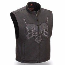 First FRM655CIC, Naked Leather, Reflective Skull Motorcycle , Biker Vest  - $137.61+