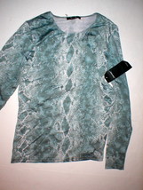 NWT $68 Karen Kane snake print top Medium Dark Gray White long sleeves New  - £8.01 GBP