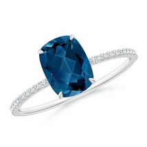 ANGARA Thin Shank Cushion London Blue Topaz Ring with Diamonds - £656.07 GBP