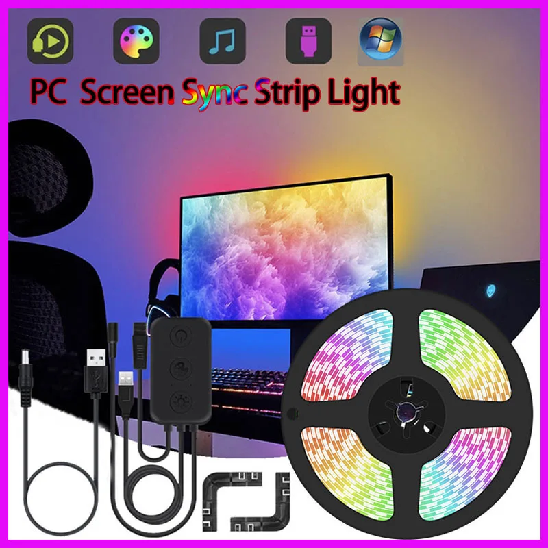 Smart Ambient Led PC Backlight  Gaming Computer Monitor 5V WS2812b  RGBIC  Sync  - £133.82 GBP