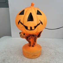 Pumpkin with Cat Halloween Blow Mold Jack-o-Lantern Lighted 13&quot; Bayshore Tested - £27.78 GBP