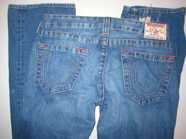 New Womens True Religion Johnny Jeans 31 X 33 Distressed Blue Ripped USA... - $90.00