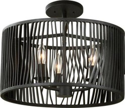 Semi-Flush Pendant Light KALCO MORRE Naturally Inspired 3-Light Black Iron - £1,070.33 GBP