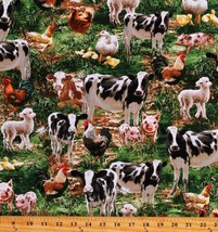 Cotton Animals Cows Pigs Sheep Lambs Chickens Fabric Print by the Yard D370.57 - £27.17 GBP