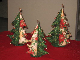 Christmas Tree Set of 3 - Unique Deco or Gifts Idea w/ star top and bells  - $119.00