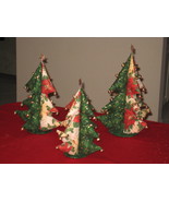 Christmas Tree Set of 3 - Unique Deco or Gifts Idea w/ star top and bells  - £93.57 GBP