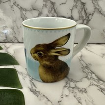 Williams Sonoma Bunny Floral Coffee Mug White Blue Rabbit Roses Easter Cute - $18.80