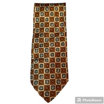 Robert Talbott Studio Mens Tie Extra Long Gold Bronze Geometric Silk NeckTie - $14.01