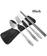 4Pcs Cutlery Travel Knife Fork Portable Bag Stainless Steel Spoon Chopst... - $179.42 MXN
