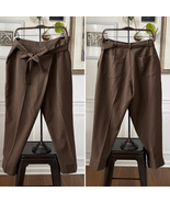 Luukaa Brown Trousers Taper Slightly Cropped Crossfront Tie Sash $180 12 - $99.89 CAD