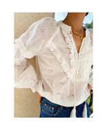 Women&#39;s Crochet Lace Embroidered Eyelet Peasant 100% Cotton White Blouse... - $75.17 CAD
