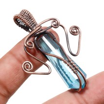 Swiss Blue Topaz Faceted Handmade Copper Wire Wrap Pendant Jewelry 2.10" SA 979 - £4.77 GBP