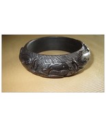 Vintage Bracelet Carved Wooden Bangle Etched Shaped Natural Wood Light B... - $18.80+