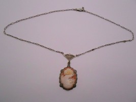 Antique art deco filigree cameo necklace vintage art nouveau - £123.22 GBP