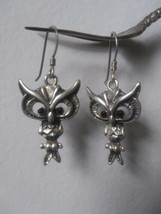 Vintage Large Sterling Silver Owl Earrings 925 - £11.63 GBP