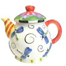 Dragonfly Teapot Whimsical Swirls Decorative Only 6.5 inch Tall Has Crazing - £17.55 GBP