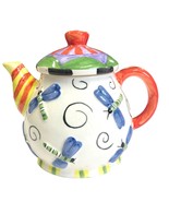 Dragonfly Teapot Whimsical Swirls Decorative Only 6.5 inch Tall Has Crazing - £17.22 GBP