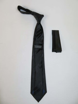 Mens Narrow Tie/Hankie Set Microfiber Silky Vito Rofolo VTR-97 Black Shadow image 2