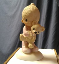 JESUS LOVES ME 1977 Johnathan &amp; David Baby Boy With Bear Figurine Enesco... - $9.49