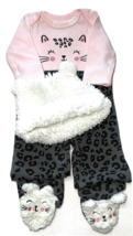 Baby Girl 3-6 Month 3 piece Outfit Long sleeve one piece shirt footed pants hat - £4.66 GBP