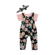 Rare Editions Black Baby Girls Floral Jumpsuit with Headband, Size 3-6Months - £17.89 GBP