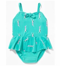 New Old Navy Kids Toddler Girl Teal Blue Peplum Mermaid Bow One-piece Swim 3 3T - £11.13 GBP