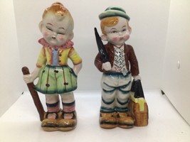 Chubby Cheek Boy Girl Ceramic Figurines Doll 9.5” Tall VINTAGE Made In J... - £46.70 GBP