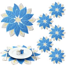 6 Pcs Holiday Christmas Embroidered Placemats Double Layer Placemats Blue Glitte - £20.55 GBP