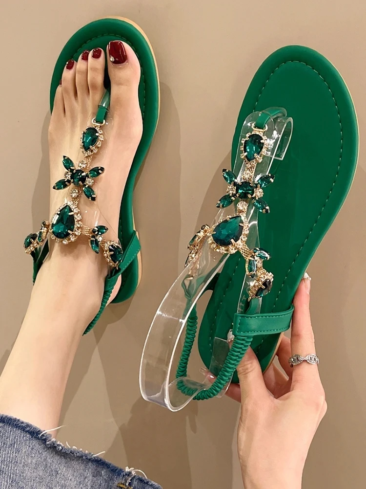 New arrived Summer Flats Sandals Women Crystal Clip Toe Slippers Trend Luxury Br - £30.92 GBP