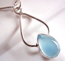 Chalcedony Dewdrop 925 Sterling Silver Pendant Hoop New Imported from India - £8.49 GBP
