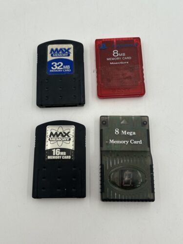 Primary image for Lot of 4 Sony Playstation 2 PS2 OEM MagicGate Max 8 16 32 MB Memory Card