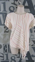 ACOS &amp; A Designer Cream Multi-Color Stripe Knit Top Women XL Tie Front S... - £14.14 GBP
