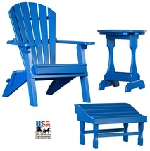 3pc 4 Season Adirondack Set - Royal Blue Folding Chair Ottoman &amp; Candy Table Usa - £652.26 GBP
