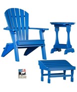 3pc 4 SEASON ADIRONDACK SET - ROYAL BLUE Folding Chair Ottoman &amp; Candy T... - £656.28 GBP