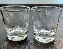 Vintage Set Of 2 Etched Clear Glass Double Old Fashioned Rock Whiskey Gl... - £15.55 GBP