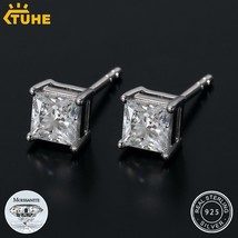 Top Quality Earring 925 Sterling Silver Moissanite Square Earrings For Women Gol - £91.13 GBP