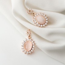 Beautiful Oval Created Cat Eye CZ Rose Gold Plated Dangling Women Earrings Gift - £28.97 GBP