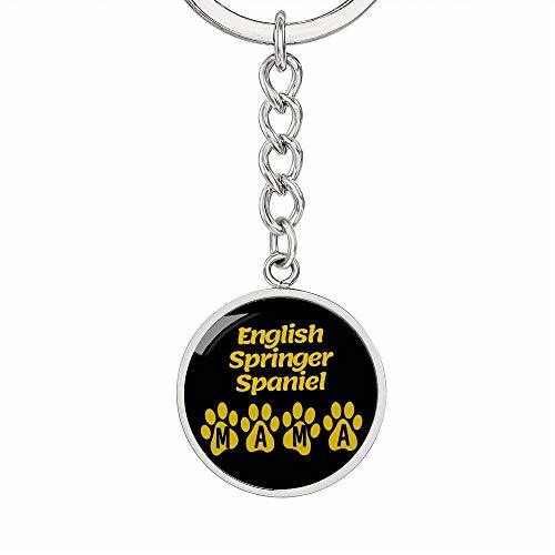 Dog Mom Gift English Springer Spaniel Mama Circle Keychain Engraved 18k Gold