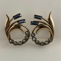 Carl Art Vintage Blue Rhinestone Screw Back Earrings 1940s gold filled S... - $24.75